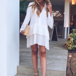 White Pleated Shirt Dress
